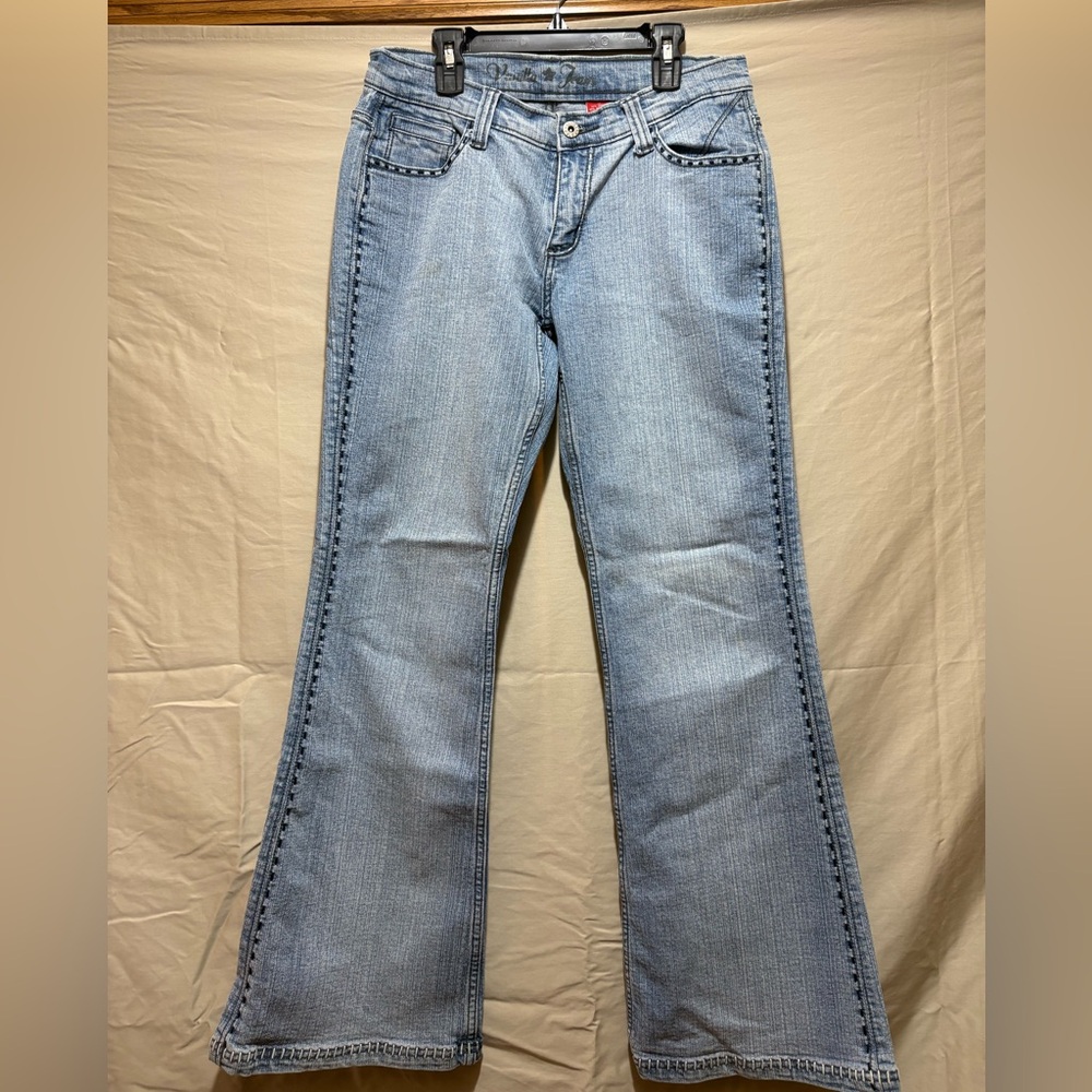 Vanilla Star Flared Size 11 Light Blue Embroidered Denim Jeans Women's Stretch